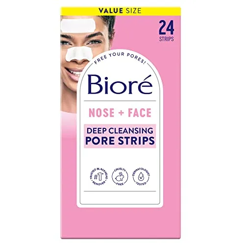 Bior&eacute; Nose+Face Blackhead Remover Pore Strips, 12 Nose + 12 Face Strips for Chin or Forehead, Deep Cleansing with Instant Blackhead Removal and Pore Unclogging, Non-Comedogenic Use, 24 Ct Value Size