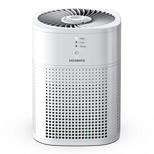 Air Purifiers for Bedroom, MORENTO Room Air Purifier HEPA Filter for Smoke, Allergies, Pet Dander Odor with Fragrance Sponge, Small Air Purifier with Sleep Mode, HY1800, White