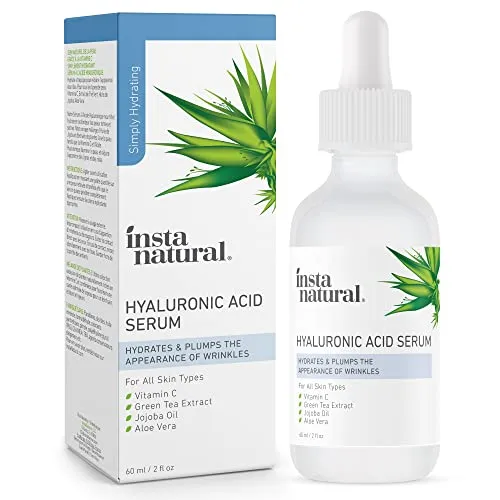 InstaNatural Hyaluronic Acid Serum, Face Serum with Vitamin C, Jojoba Oil, and Aloe Vera for Hydration, Brightening, and Anti Aging