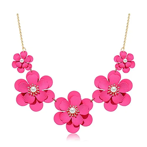 Boho Choker Necklace for Women Cute Flower Collar Necklace Statement Chunky Pearl Charm Summer Beach Chokers Necklaces Gifts for Women Girls