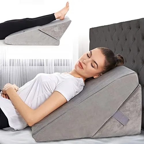 Bed Wedge Pillow - Adjustable 9&12 Inch Folding Memory Foam Incline Cushion System for Legs and Back Support Pillow - Acid Reflux, Anti Snoring, Heartburn, Reading &ndash; Machine Washable