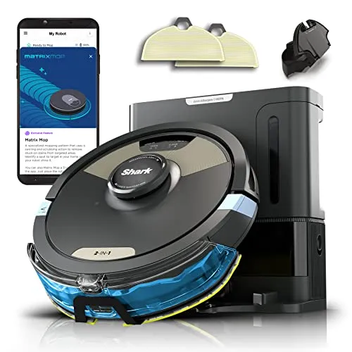 Shark AV2610WA AI Ultra 2in1 Robot Vacuum & Mop with Sonic Mopping, Matrix Clean, Replica Luxury Handbag Mapping, HEPA Bagless Self Empty Base, CleanEdge Technology, for Pet Hair, Wifi, Works with Alexa, Black/Gold