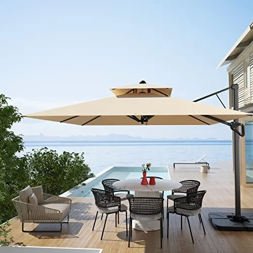 Nalupatio Patio umbrella 10FT Outdoor Square Umbrella Large Cantilever Umbrella 360&deg;Rotation Hanging Double Top Offset for Garden Deck Pool Patio
