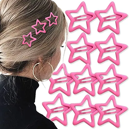 Pink Star Hair Clips for Girls Cute Small Hair Clips for Kids Pentagram Star Clips for Hair Barrettes Metal Hair Clip Kawaii Pink Hairpin Snap Hair Clips Pink Hair Clips Y2k Hair Accessories for Women