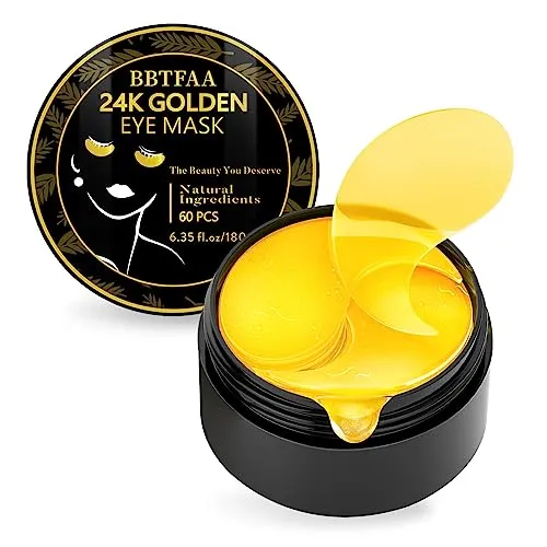 BBTFAA 𝟔𝟎𝐏𝐂𝐒 Under Eye Patches, 24K Gold Collagen Eye Mask for Puffy Eyes & Dark Circles Treatments, Reduce Under Eye Bags and Smooth Wrinkles, Eye Skin Care Pads for Beauty & Personal Care