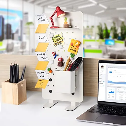 wiselect Cute Office Desk Accessories, TRAUST x Metal Office Pegboard Cute Desk Organizer White as Desk Top Organizer, Office Desk Decorations for Women and Funko Shelf, Craft Organization