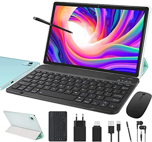 Tablet 10 inch Latest 128 GB ROM Android 11 Q10PRO Tablets:4GB RAM|5G/4G Wi-Fi|Octa-Core|8000mAh|Bluetooth|Google Certified Tablet with Keyboard, Mouse, Earphones etc./Support Split Screen-Green