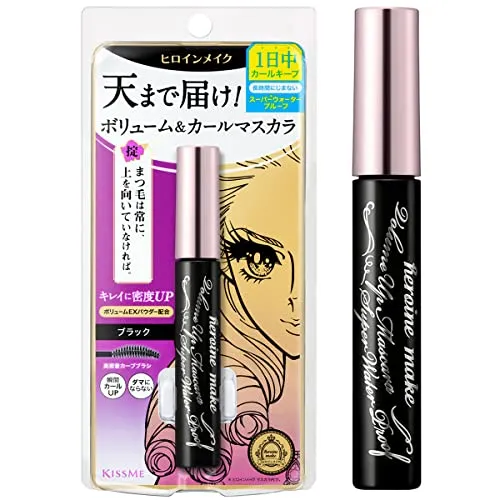 HEROINE MAKE by KISSME Volume UP Mascara Super Waterproof WP 01 Black | with Ultra Volumizing for Even Long-Lasting and Curl Eyelash for Women
