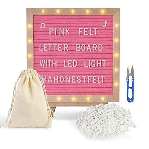 Pink Felt Letter Board with Stand, Built-in LED Lights With Tripod Stand and Wall Mount Hanger for Party Replica Luxury Handbag Decor(10 x 10) - Menu Board, Wood Frame, 340 Letters for Custom Sign Messages, Party Planning (Pink)