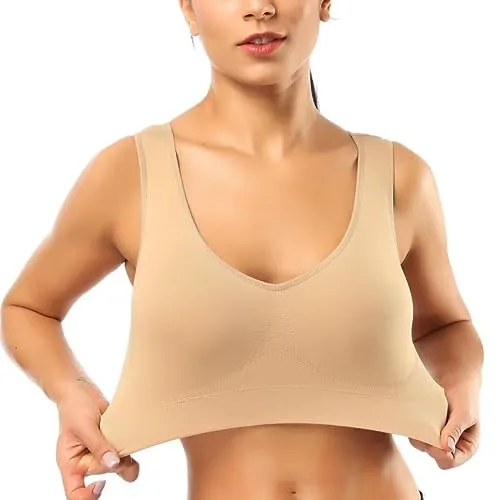 BESTENA Sports Bras for Women, Seamless Comfortable Yoga Bra with Removable Pads(Nude,X-Large)