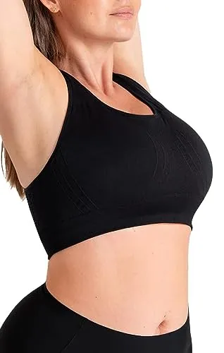 SHAPERMINT Seamless Racerback Wireless Sports Bra for Women with Removable Cups | Low Compression Womens Workout Tops | from Small to Plus Size Bras, X-Large, Black