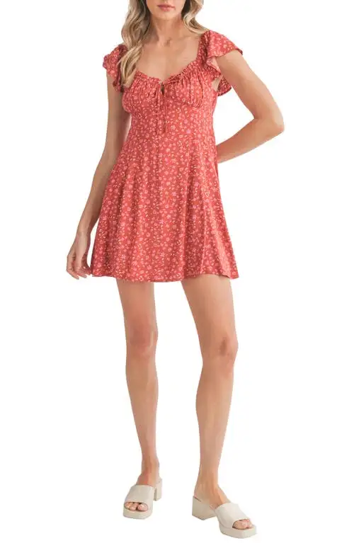 All in Favor Floral Flutter Sleeve Minidress in Brick Floral at Nordstrom, Size X-Small