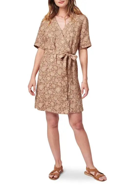 Faherty Ashley Tie Waist Linen Dress in Bronze Riviera Floral at Nordstrom, Size X-Small