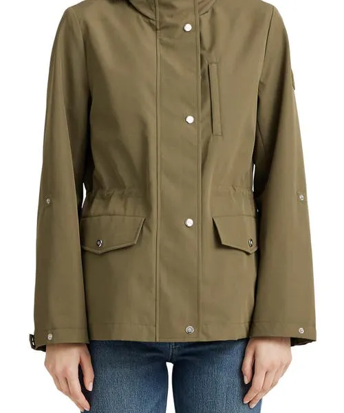 Lauren Ralph Lauren Cinch Waist Water Resistant Hooded Windbreaker Jacket in Olive Fern at Nordstrom, Size X-Small