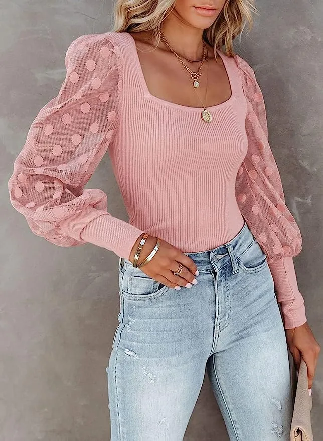 pink puff sleeve top