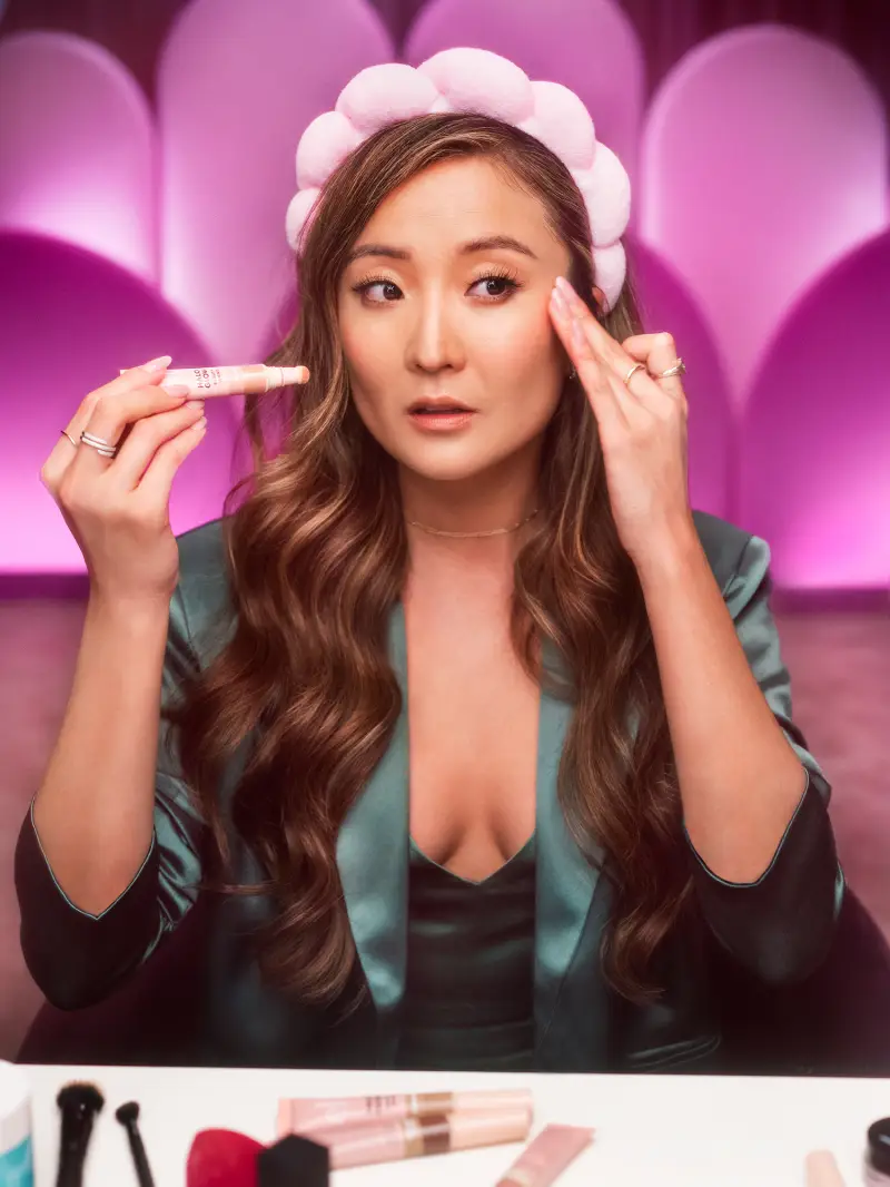 Ashley Park glows on set for e.l.f. Cosmetics Vanity Table Talk YouTube series