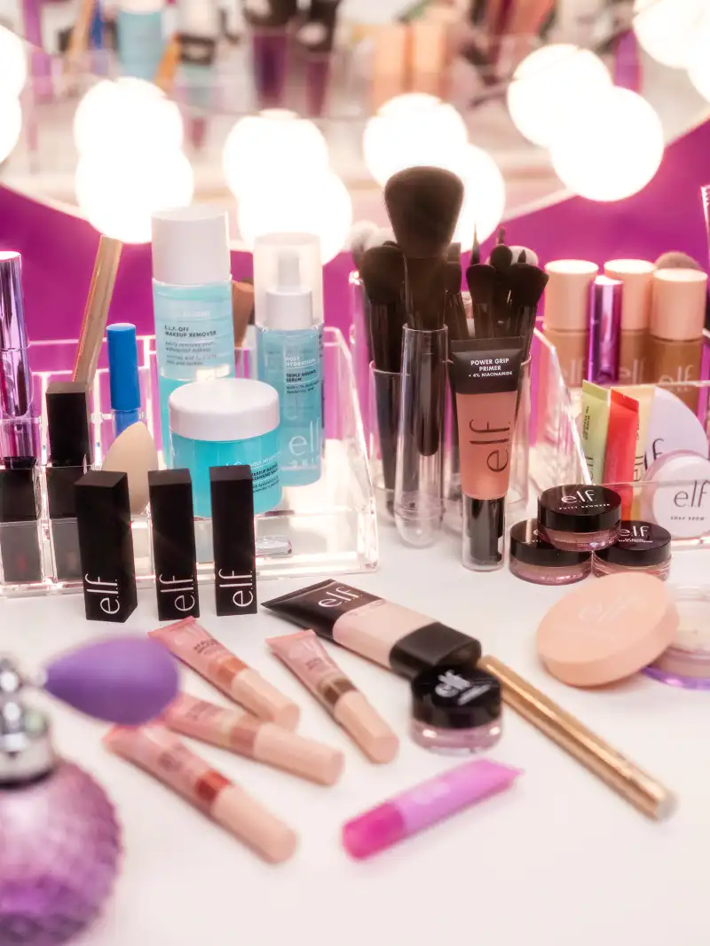 Ashley Park glows on set for e.l.f. Cosmetics Vanity Table Talk YouTube series