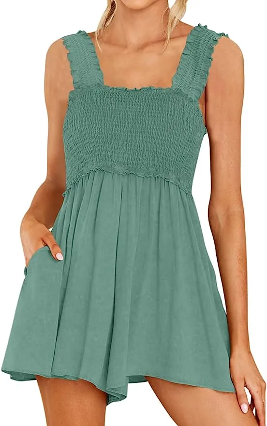 DEEP SELF Women's Sleeveless Smocked Romper