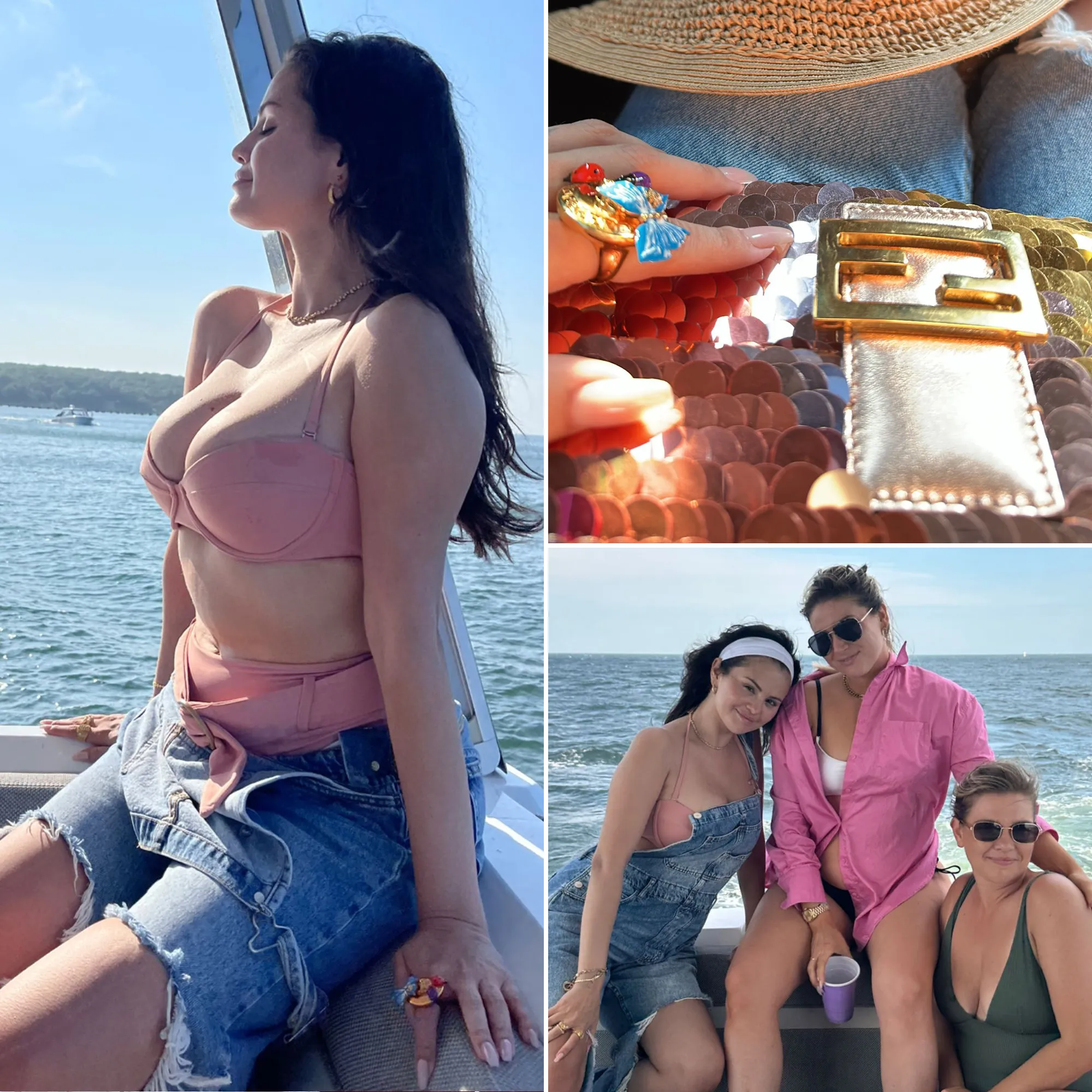 Selena Gomez Pairs Bikini With Rugged Overalls and Fendi Bag for a Surprisingly Chic Boating Outfit