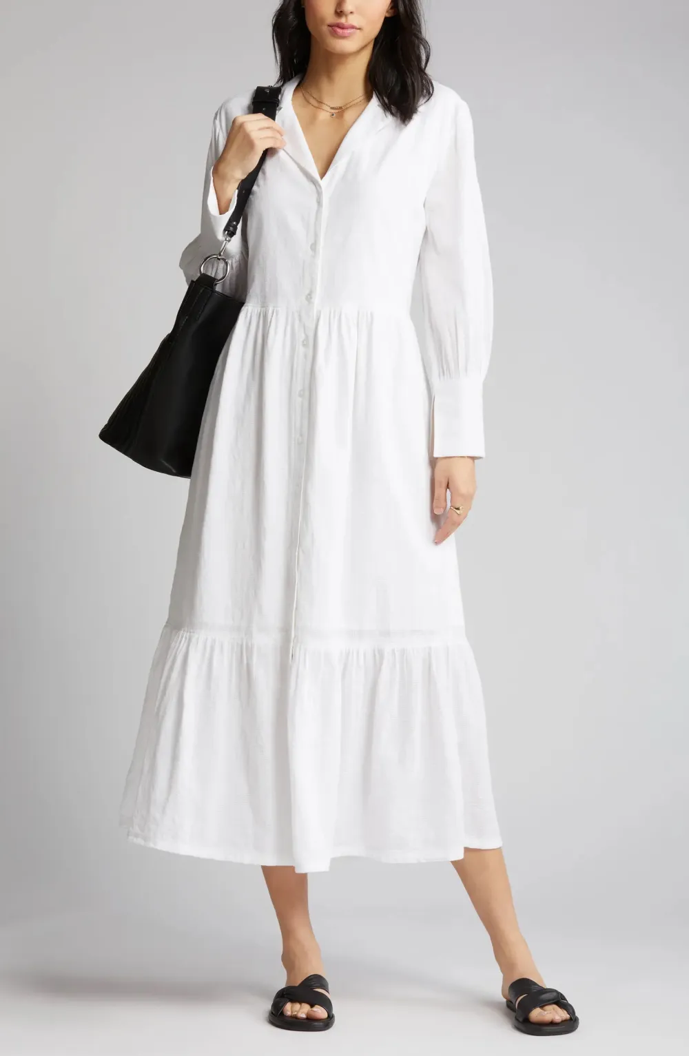 Treasure & Bond Long Sleeve Cotton Midi Shirtdress