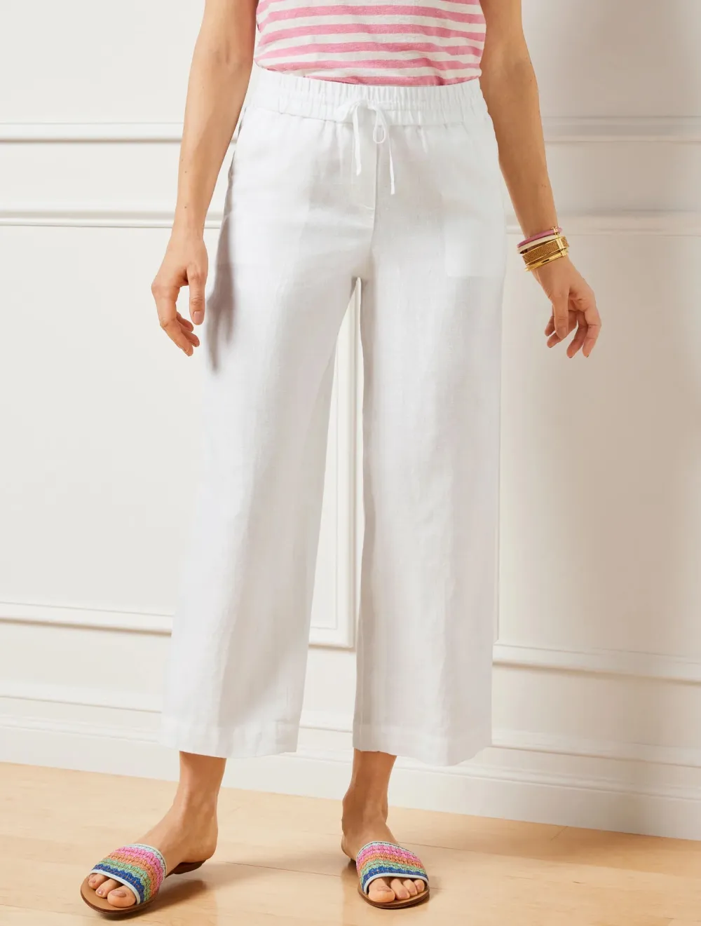 Washed Linen Wide Leg Crop Pants