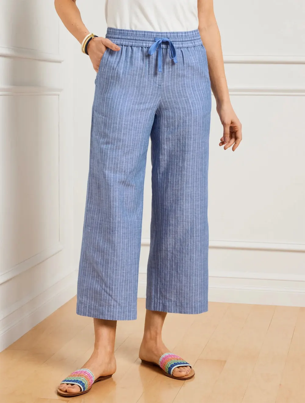 Wide Leg Crop Pants &ndash; Shore Stripe