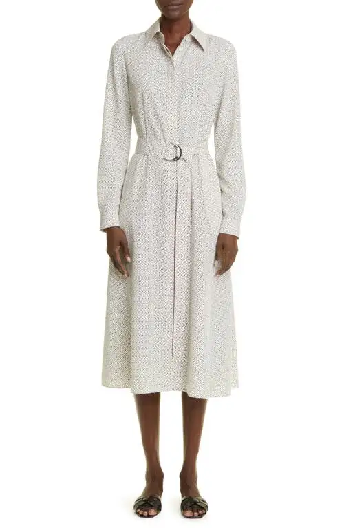 Lafayette 148 New York Abstract Print Long Sleeve Belted Shirtdress in Raffia Multi at Nordstrom, Size 2