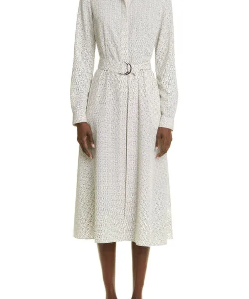 Lafayette 148 New York Abstract Print Long Sleeve Belted Shirtdress in Raffia Multi at Nordstrom, Size 2