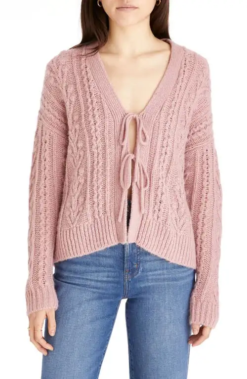 Madewell Cable Tie Front Cardigan Sweater in Heather Dusty Berry at Nordstrom, Size Small