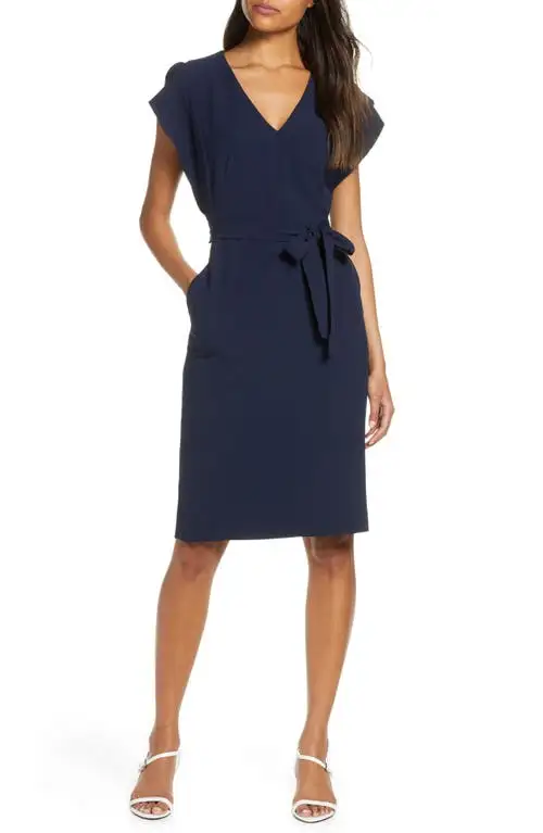 Eliza J Ruffle Sleeve Sheath Dress in Navy at Nordstrom, Size 4