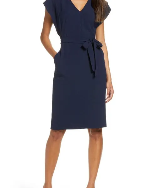 Eliza J Ruffle Sleeve Sheath Dress in Navy at Nordstrom, Size 4