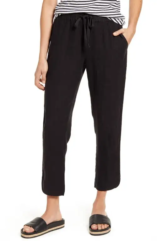 caslon(r) Tulip Hem Linen Pants in Black at Nordstrom, Size Large