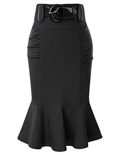 Belle Poque Women Plus Size Stretchy Bodycon Skirt Wear to Work Office Pencil Skirt XL BP627-1 Black