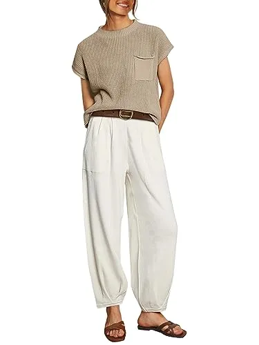 LILLUSORY Two 2 Piece Outfits Womens 2023 Casual Fall Summer Fashion Matching Lounge Sets Cute Sweatsuits Trendy Airport Outfits Cozy Knit Oversized Sweater Top Loungewear Pants Clothes Clothing