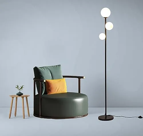 3 Globe Mid Century Floor Lamp, 3 Lights Black Floor Lamp for Living Room LED Bulbs Included with Warm Lighting, Modern Standing lamp Farmhouse Retro Replica Luxury Handbag Decor for Bedrooms Office - Matte Black
