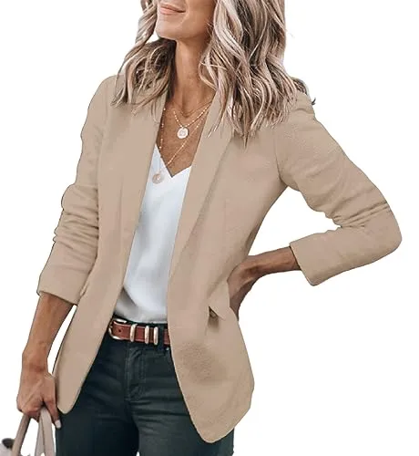 Cicy Bell Womens Casual Blazers Open Front Long Sleeve Work Office Jackets Blazer(Khaki,Small)