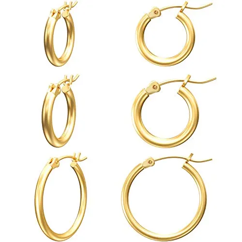 Gacimy Small Gold Hoop Earrings for Women, 14K Gold Plated Hoops with 925 Sterling Silver Post, Yellow Gold 14 16 20mm Small Hoop Earrings for Women