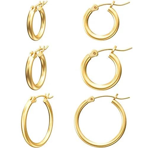 Gacimy Small Gold Hoop Earrings for Women, 14K Gold Plated Hoops with 925 Sterling Silver Post, Yellow Gold 14 16 20mm Small Hoop Earrings for Women