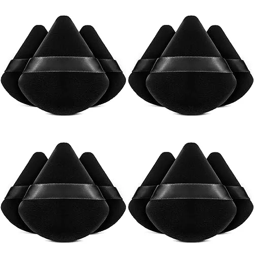 BEAKEY 12pcs Powder Puffs for Face Powder Triangle Powder Puff for Loose & Cosmetic Foundation, Makeup Puff for Contouring, Boun Boun Makeup Sponges Beauty Makeup Tools, Double 6 Pack Black