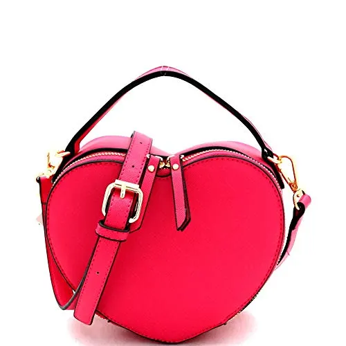 Cute Heart Shape Girls Womens Vegan Leather Small Handle Satchel Crossbody Purse&hellip; (Fuchsia)