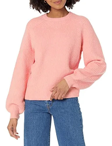 Amazon Essentials Women's Crew Neck Rib Sweater, Peach, Large