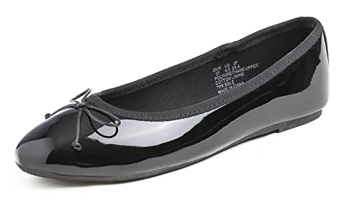 FEVERSOLE Women's Macaroon Colorful Memory Foam Cushion Insock Patent Ballet Flat Black Size 7.5 M US