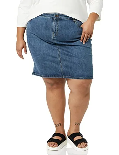 Amazon Essentials Women's Classic 5-Pocket Denim Skirt (Available in Plus Size), Medium Wash, 18 Plus