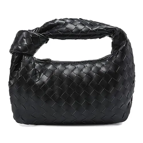 Nirmeiu Woven Handbag for Women PU Shoulder Bag&ensp;Small Leather Purses Fashion Mini Clutch for Women Trendy Soft
