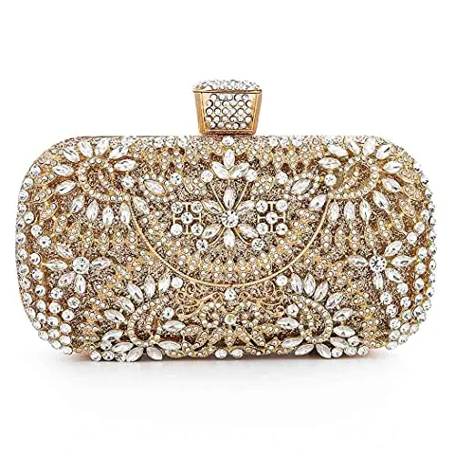 Yokawe Womens Crystal Evening Clutch Bag Bridal Wedding Purse Rhinestone Party Prom Handbag (Gold)