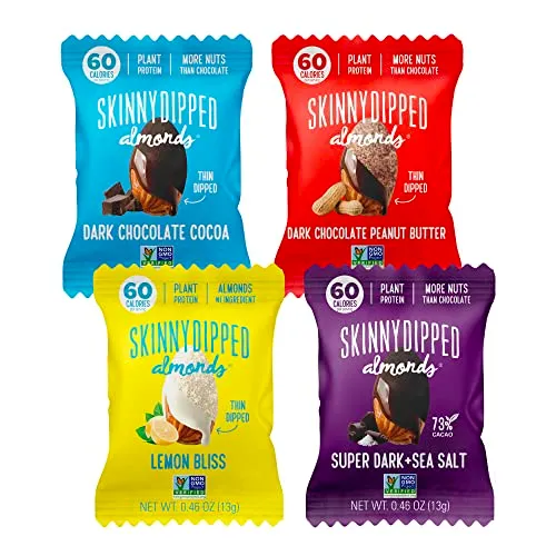 SkinnyDipped Snack Attack Minis Almond Variety Pack, Healthy Snack, Plant Protein, Gluten Free, 0.46 oz Mini Bags, Pack of 25