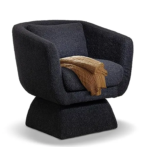 Dxacvkc 28" W Swivel Accent Chair, Comfy Boucle Accent Sofa Chair for Living Room, 360 Degree Club Chair, Leisure Chair for Bedroom Living Room Lounge Hotel Office (Black)