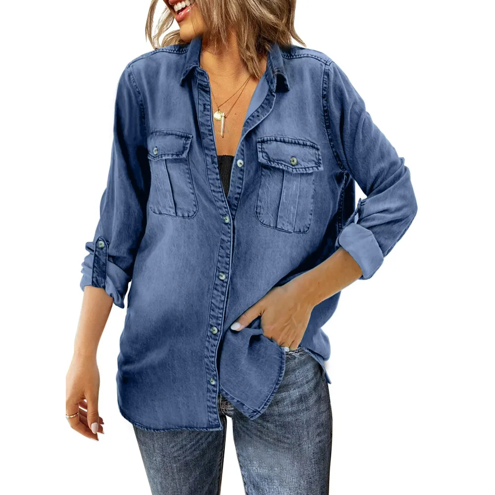 denim button-down shirt