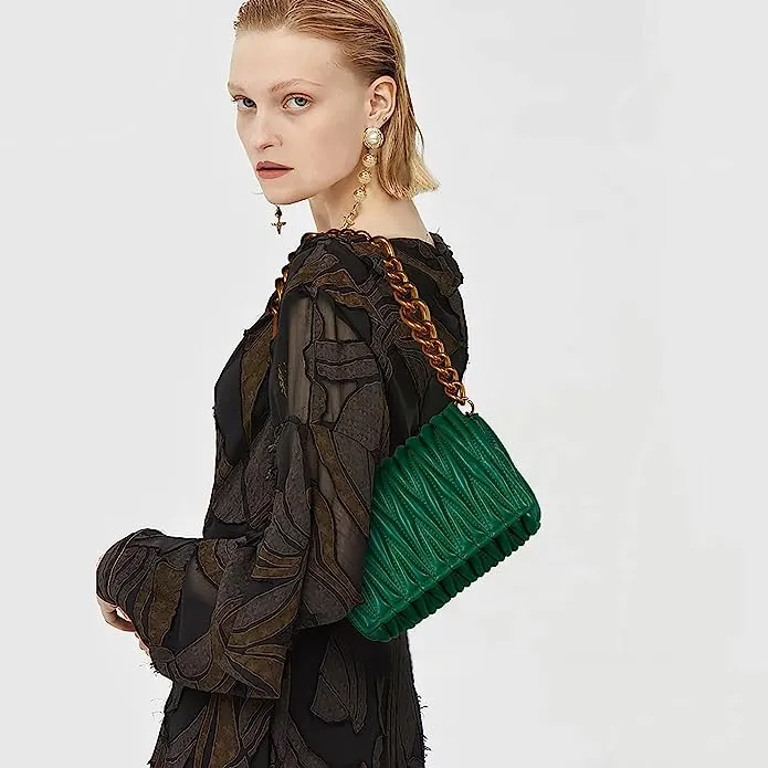 green quilted shoulder bag