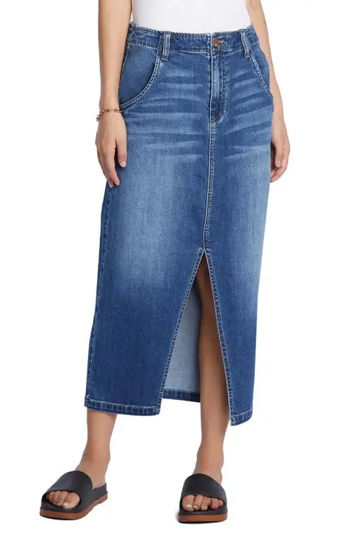 Wash Lab Denim Daily Slit Denim Midi Skirt in Washed Blue at Nordstrom, Size 29